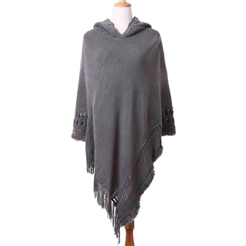 New Women Ladies Tassel Cape Coat Fringe Poncho Oblique Stripe Coat