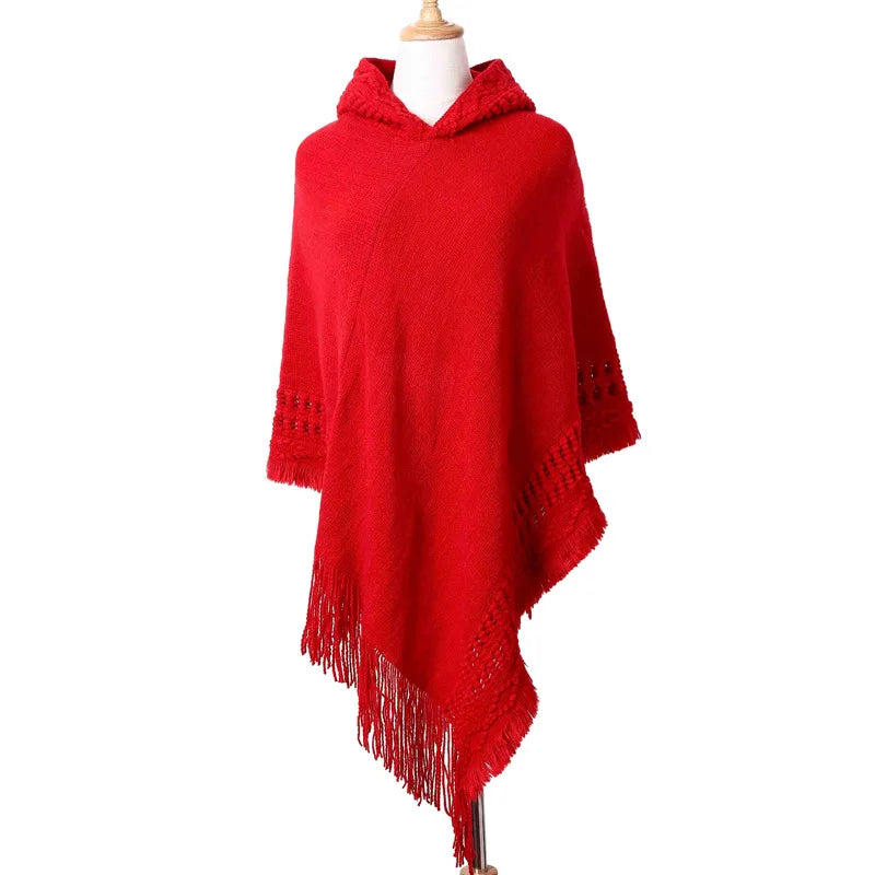 New Women Ladies Tassel Cape Coat Fringe Poncho Oblique Stripe Coat