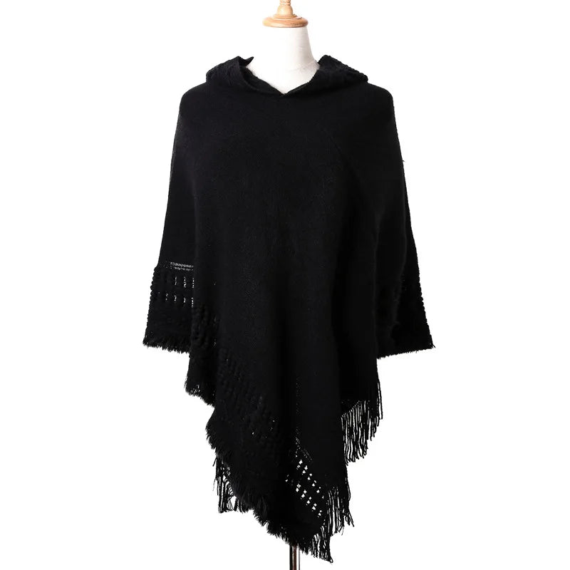 New Women Ladies Tassel Cape Coat Fringe Poncho Oblique Stripe Coat