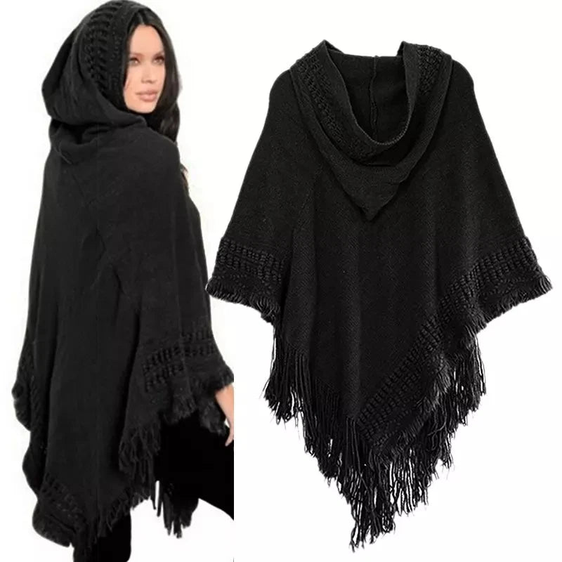 New Women Ladies Tassel Cape Coat Fringe Poncho Oblique Stripe Coat