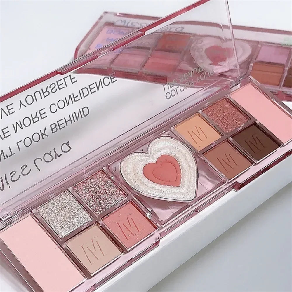 12Colors Love Heart Pink Eyeshadow Palette Natural Cool Tone Low Saturation