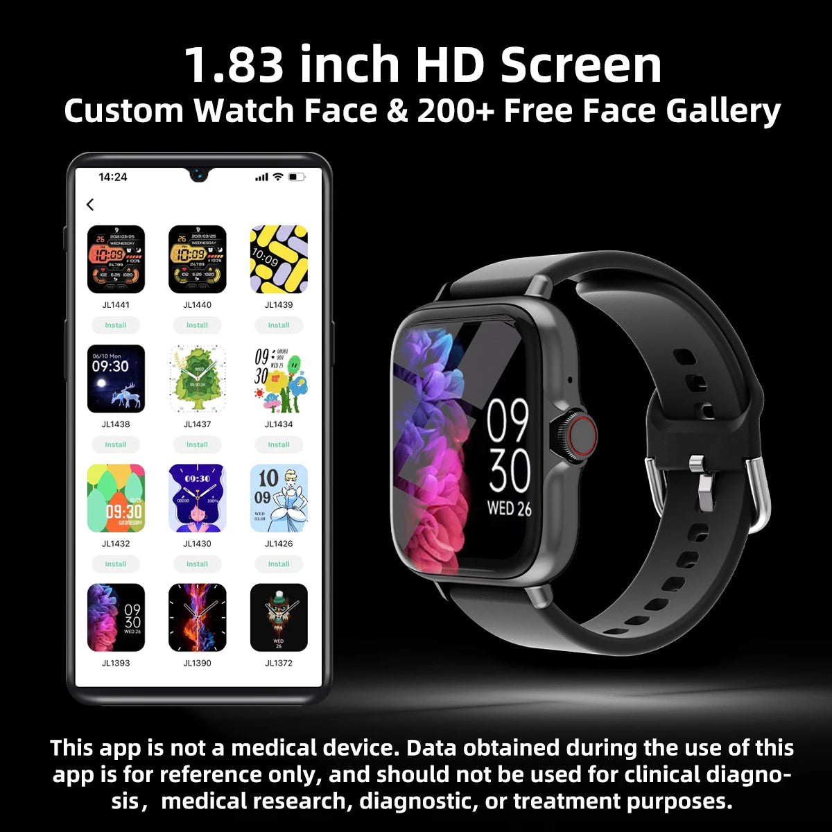 1.83'' Waterproof Smart Watch with Message Answer Call Sleep Monitoring