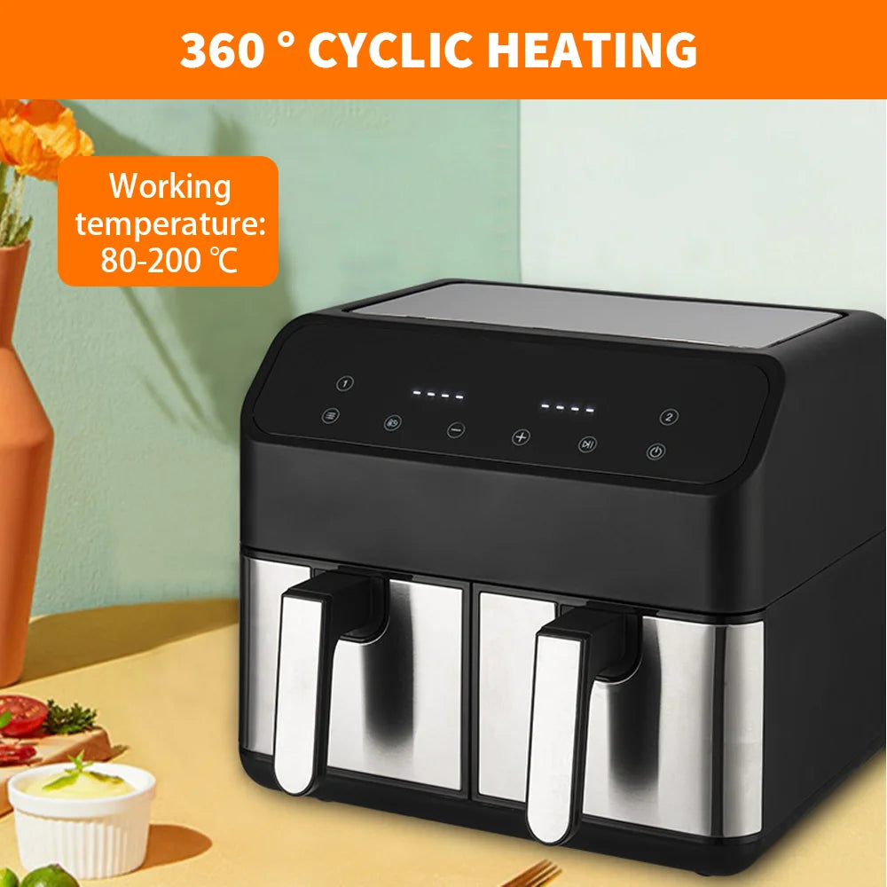 1800W 8L air fryer Dual zone heating 220-240V oil free air fryer Double Basket