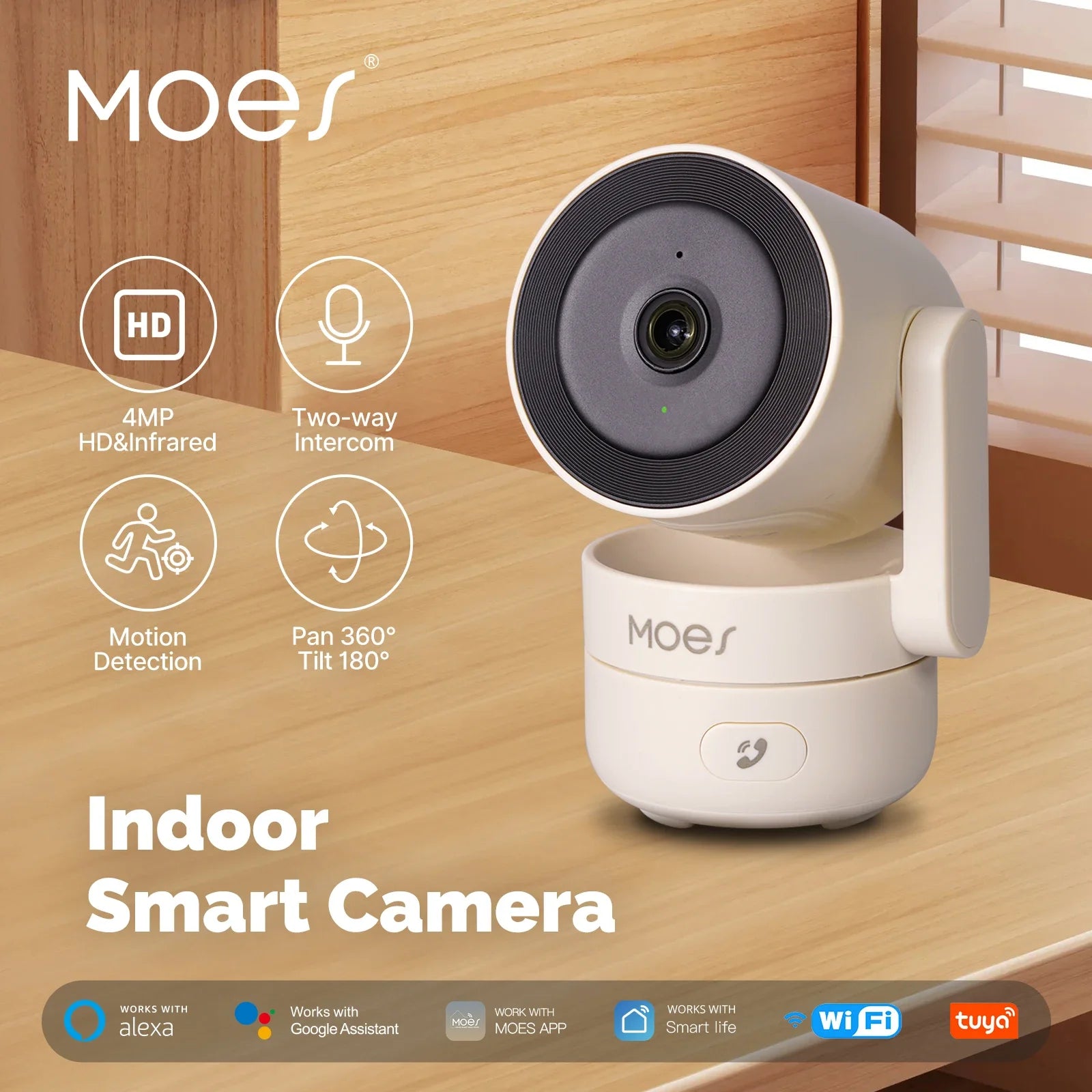 MOESTuya WiFi Indoor Pan/Tilt Smart Security Camera 4MP HD I