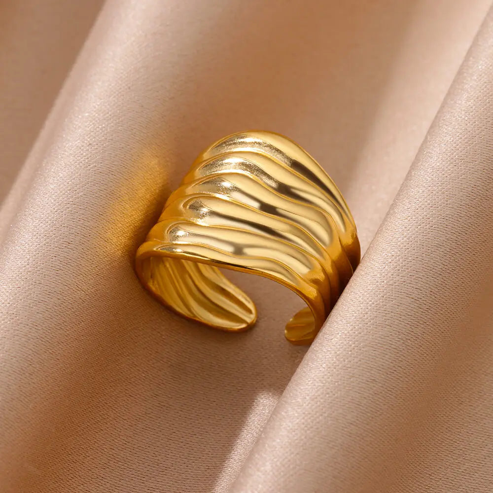 Irregular Geometric Chunky Opening Rings for Women Stainless Steel Gold Color