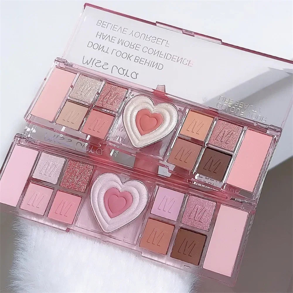 12Colors Love Heart Pink Eyeshadow Palette Natural Cool Tone Low Saturation