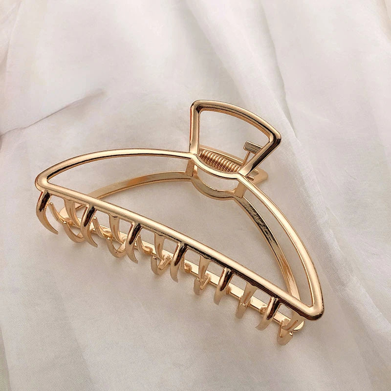 Gold Color Hollow Geometric Hair Clips Metal Hair Claw Cross Hairclip