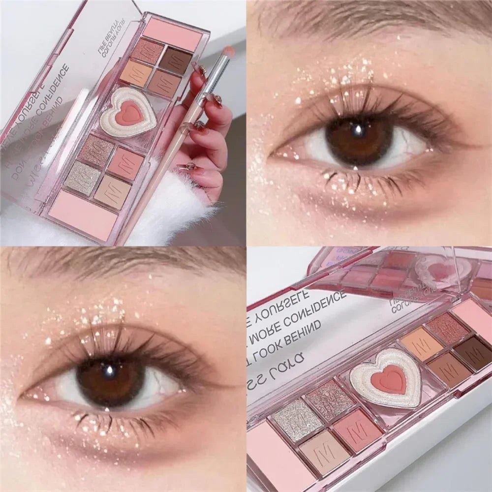 12Colors Love Heart Pink Eyeshadow Palette Natural Cool Tone Low Saturation