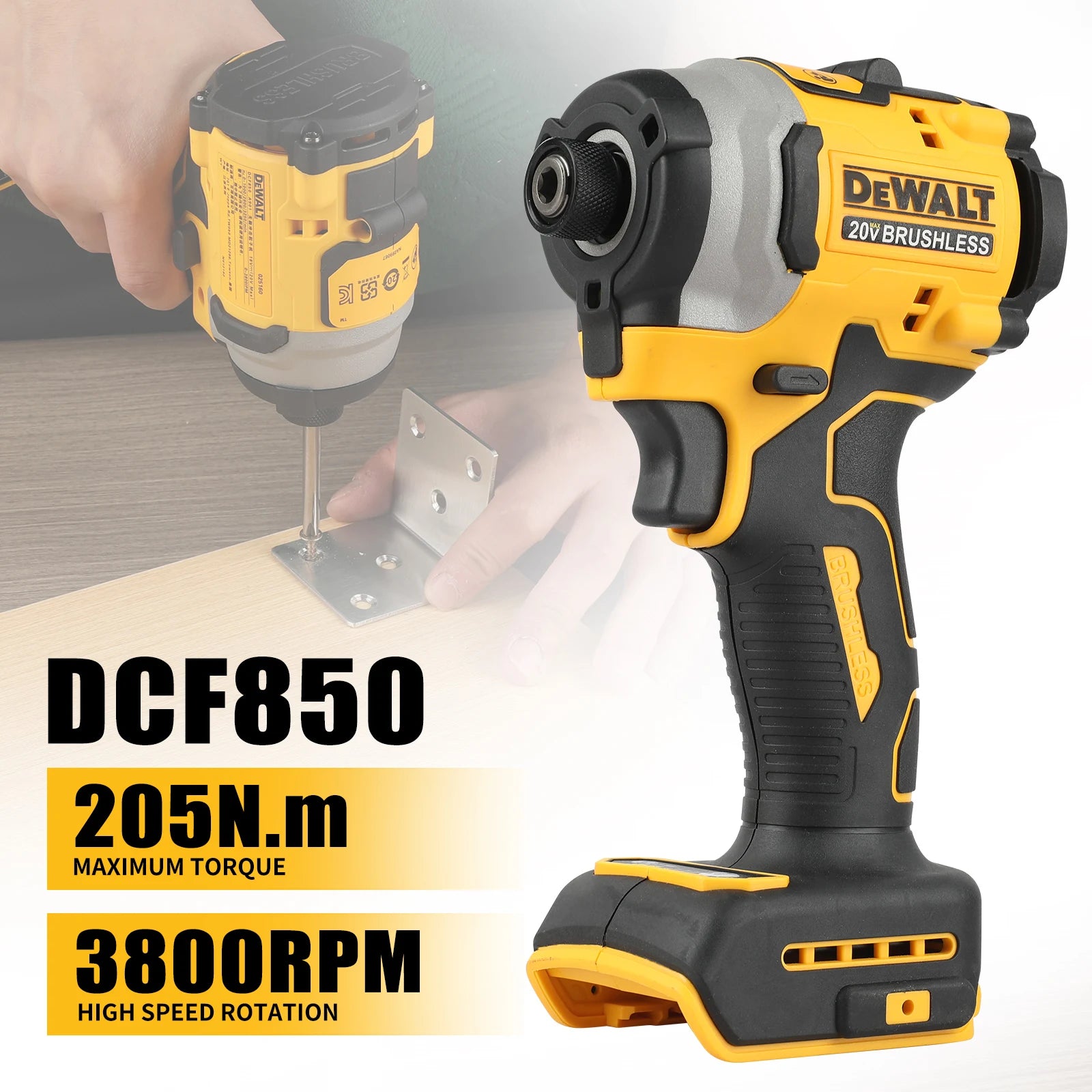 DeWalt brushless electric screwdriver, impact drill , kit DCD805 DCF850