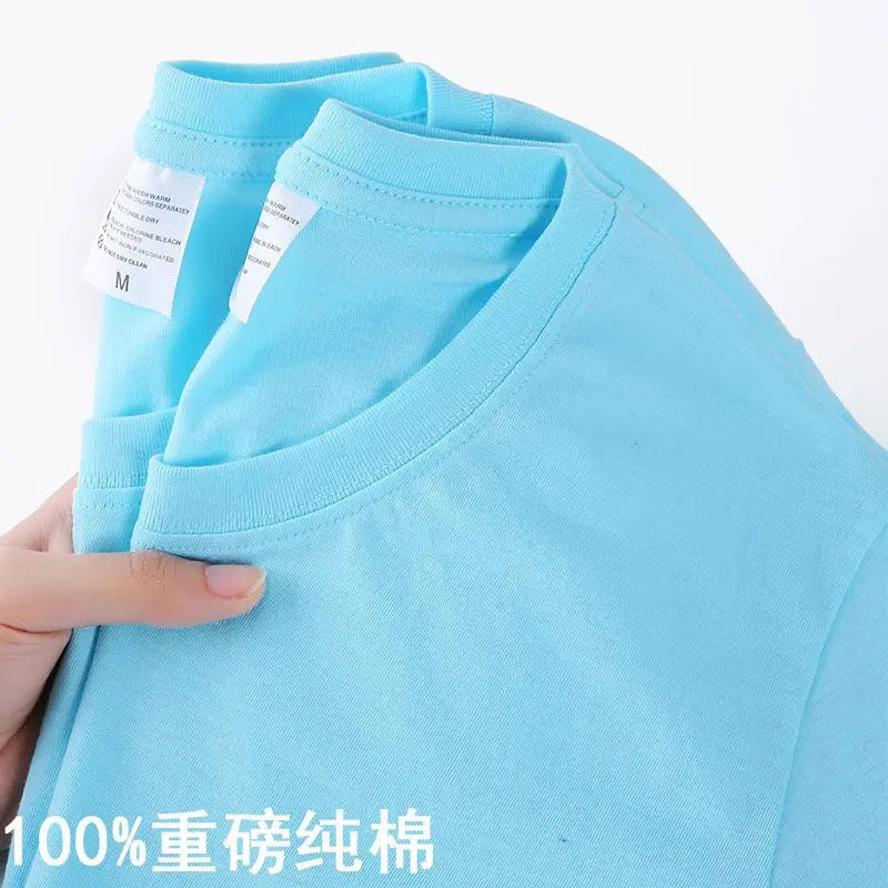 100% Cotton T-shirt Men Women Solid Color O Neck Short-sleeved Tops Summer