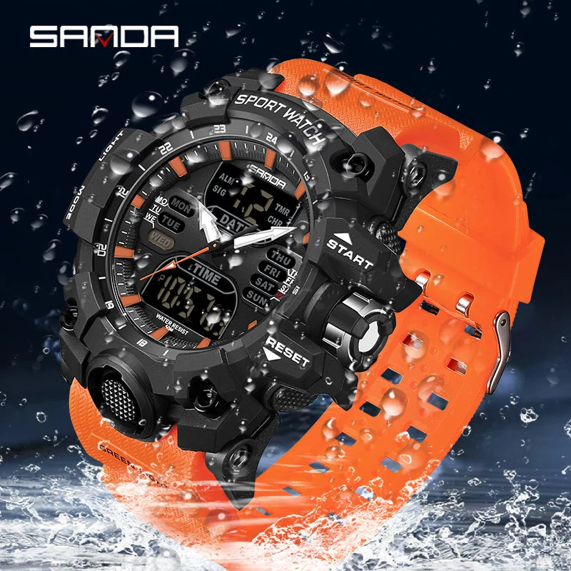 SANDA Luxury G Style Men's Electronic Watch Outdoor Sports LED Analog