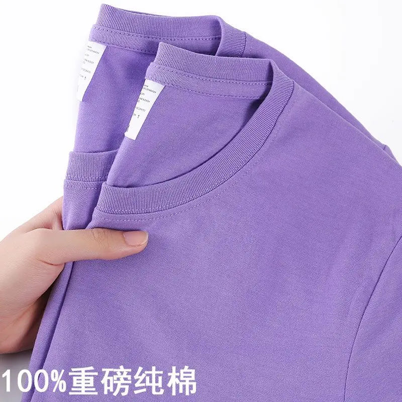 100% Cotton T-shirt Men Women Solid Color O Neck Short-sleeved Tops Summer