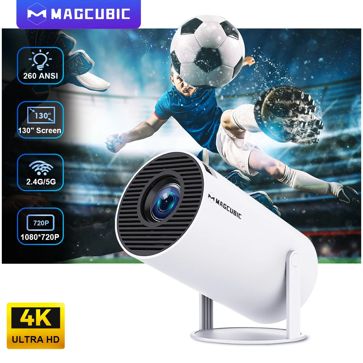 Magcubic Projector Android 11 4K 1280*720P HY300 Dual Wifi 260ANSI 180°flexible