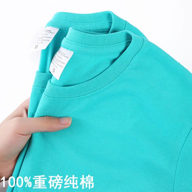 100% Cotton T-shirt Men Women Solid Color O Neck Short-sleeved Tops Summer