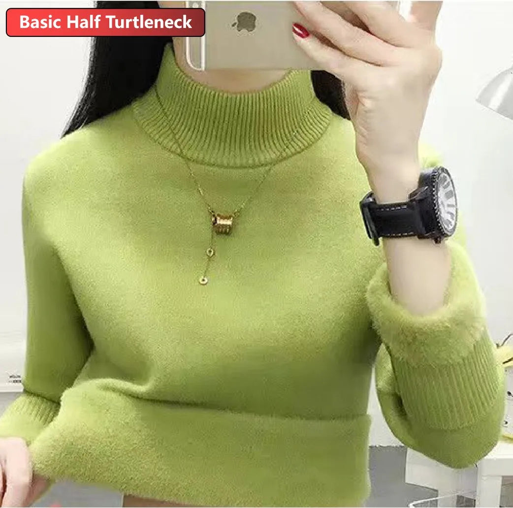 Turtleneck Winter Sweater Women Elegant Thicken Velvet Lined Warm Sweter