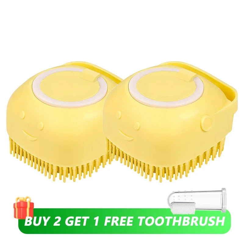 Dog Bathing Brush Pet Massage Brush Shampoo Dispenser Soft Silicone Brush Rubber