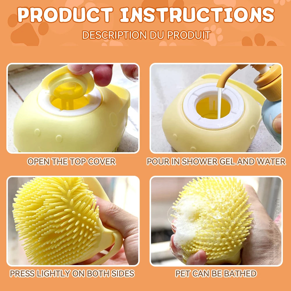 Dog Bathing Brush Pet Massage Brush Shampoo Dispenser Soft Silicone Brush Rubber