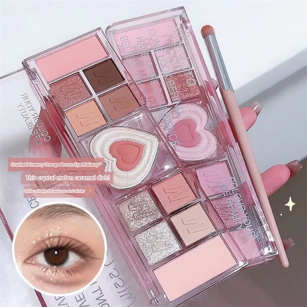 12Colors Love Heart Pink Eyeshadow Palette Natural Cool Tone Low Saturation