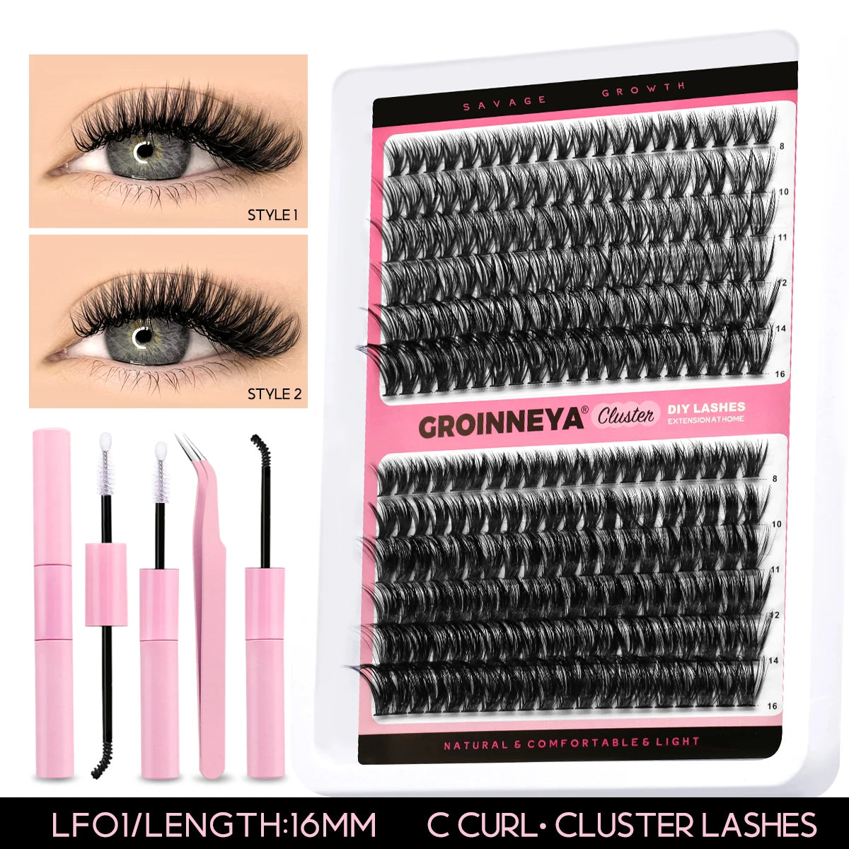 Lashes Clusters Set Extensions Kit Fake eyelashes Mix Lash Clusters with Lash Bond Seal and Lash Applicator Tool Makeup