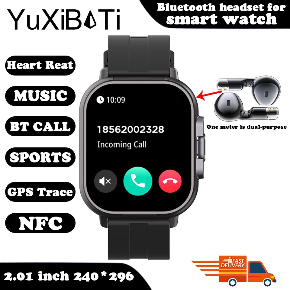 2024 Smart Watch 2 in 1 With Earphone Smartwatch Bluetooth Call Men Watch GPS