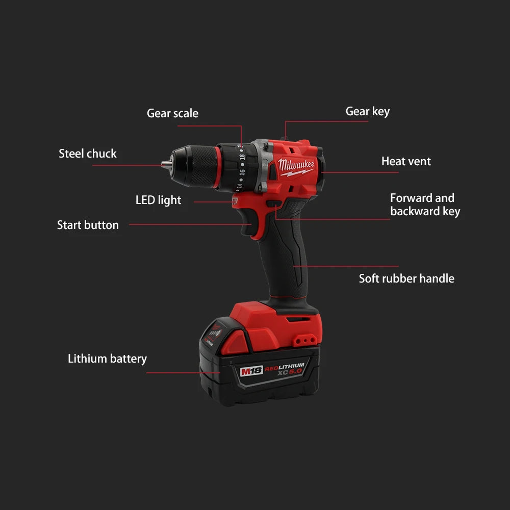 Milwaukee 150N.M Brushless  Impact Drill  Cordless Screwdriver 18V Battery