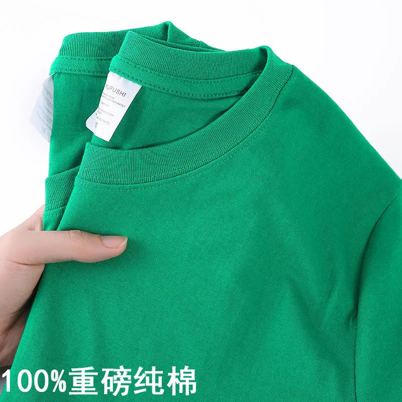 100% Cotton T-shirt Men Women Solid Color O Neck Short-sleeved Tops Summer