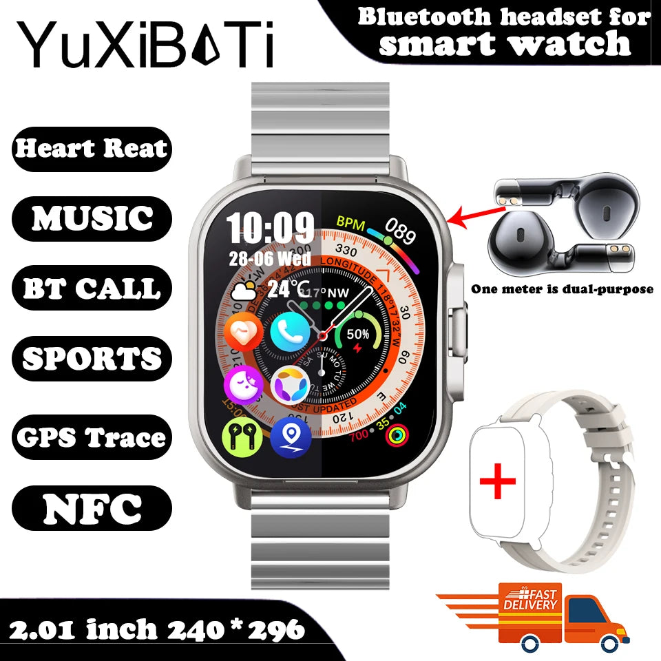 2024 Smart Watch 2 in 1 With Earphone Smartwatch Bluetooth Call Men Watch GPS