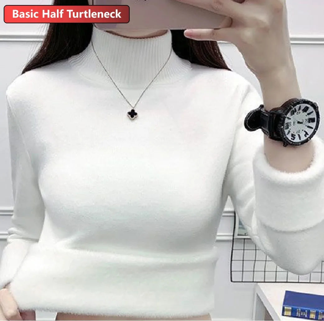 Turtleneck Winter Sweater Women Elegant Thicken Velvet Lined Warm Sweter