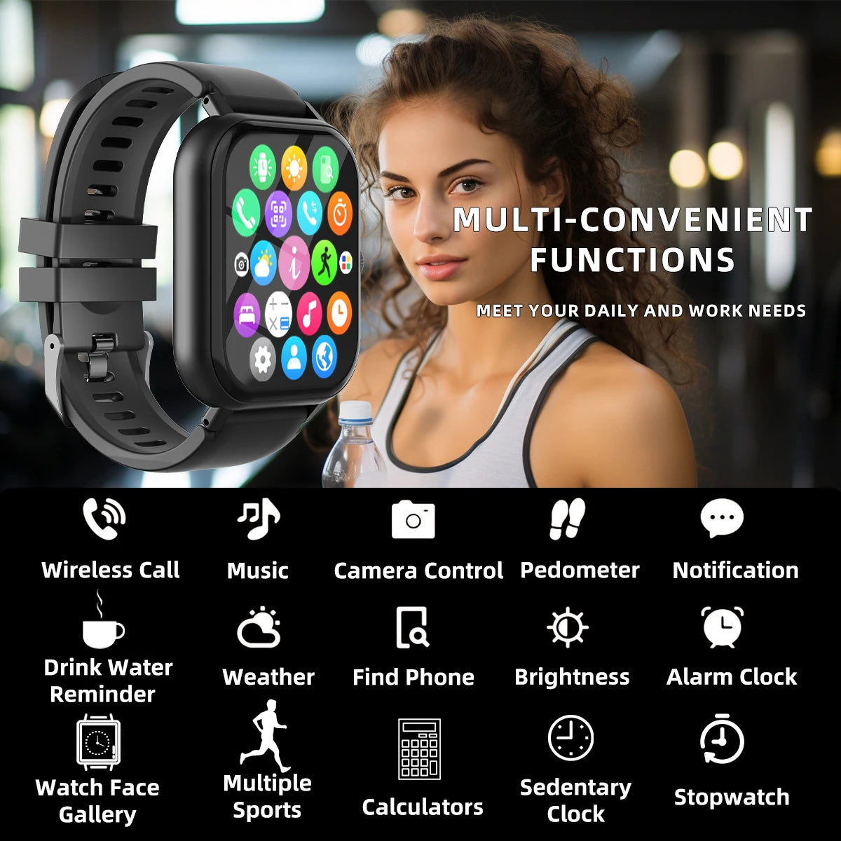 1.99" Bluetooth Call Smart Watch Men Women Full Touch Screen Sports Fitness