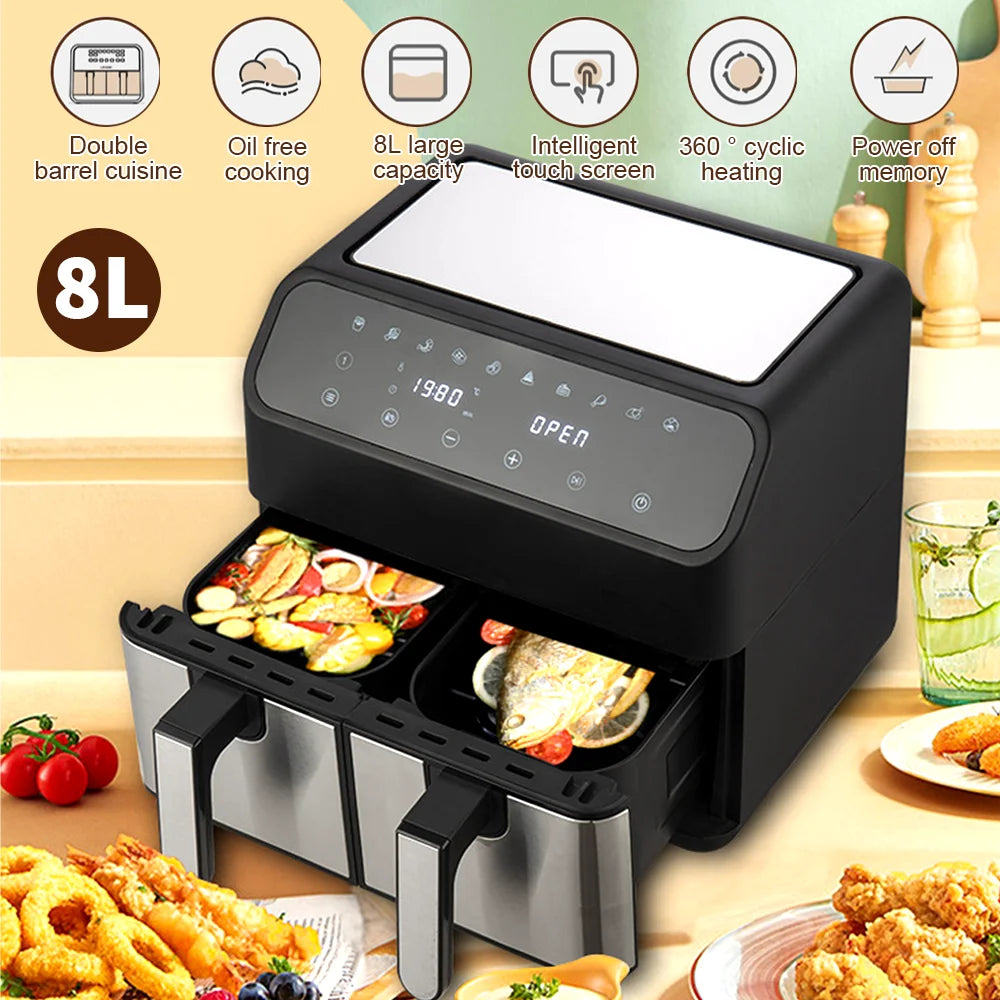 1800W /2400W  8L/9L hot air fryer Double Chamber air fryer Automatic Programmes