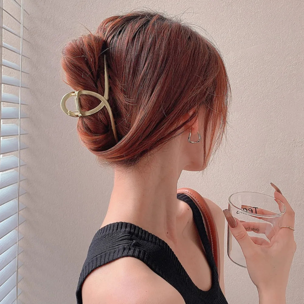 Gold Color Hollow Geometric Hair Clips Metal Hair Claw Cross Hairclip