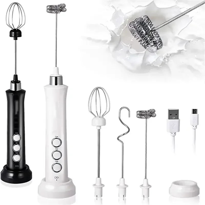 Wireless Rechargeable Electric Milk Frother - 3 Speeds, Handheld Foam Maker