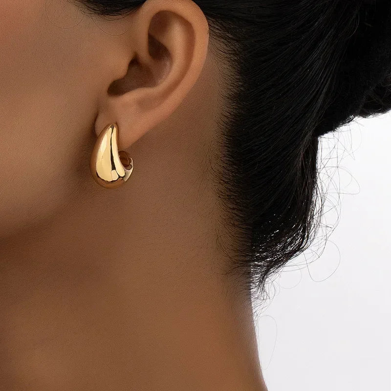 Vintage Chunky Dome Drop Earrings For Women Gold Plated Stainless Steel