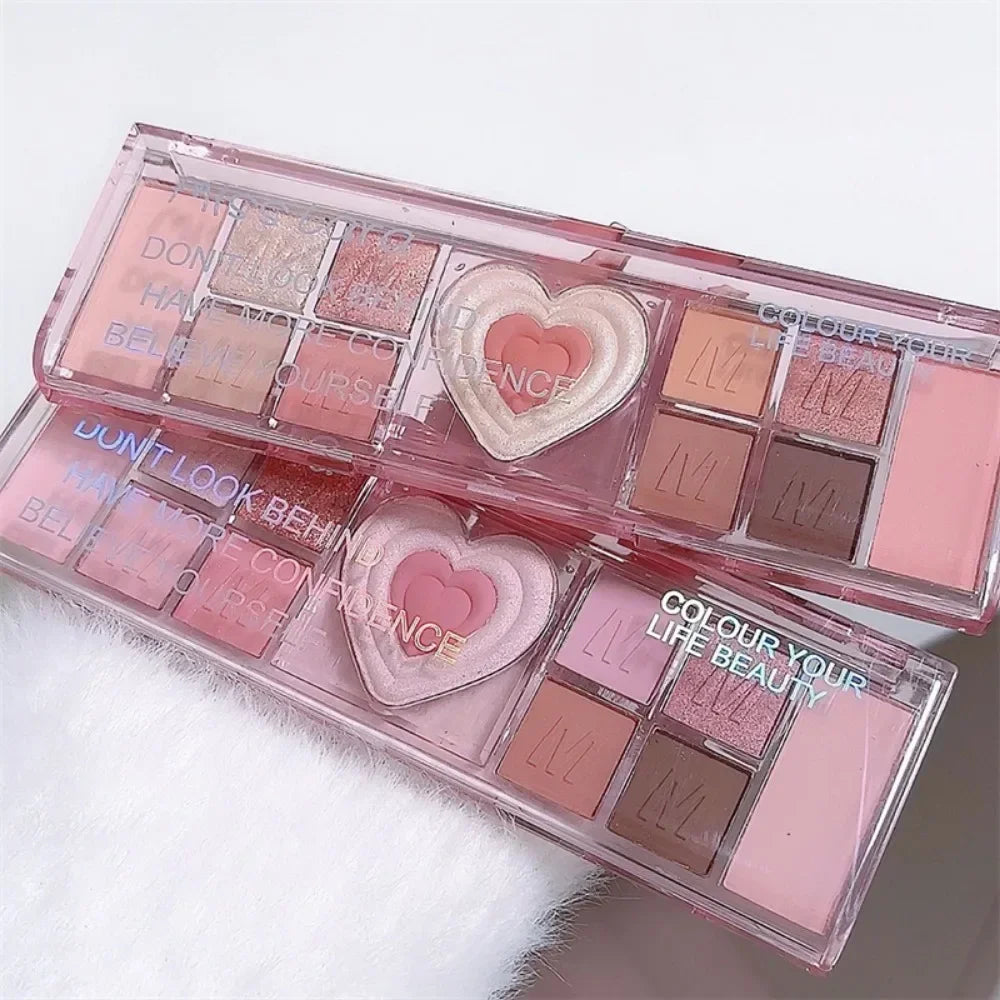 12Colors Love Heart Pink Eyeshadow Palette Natural Cool Tone Low Saturation