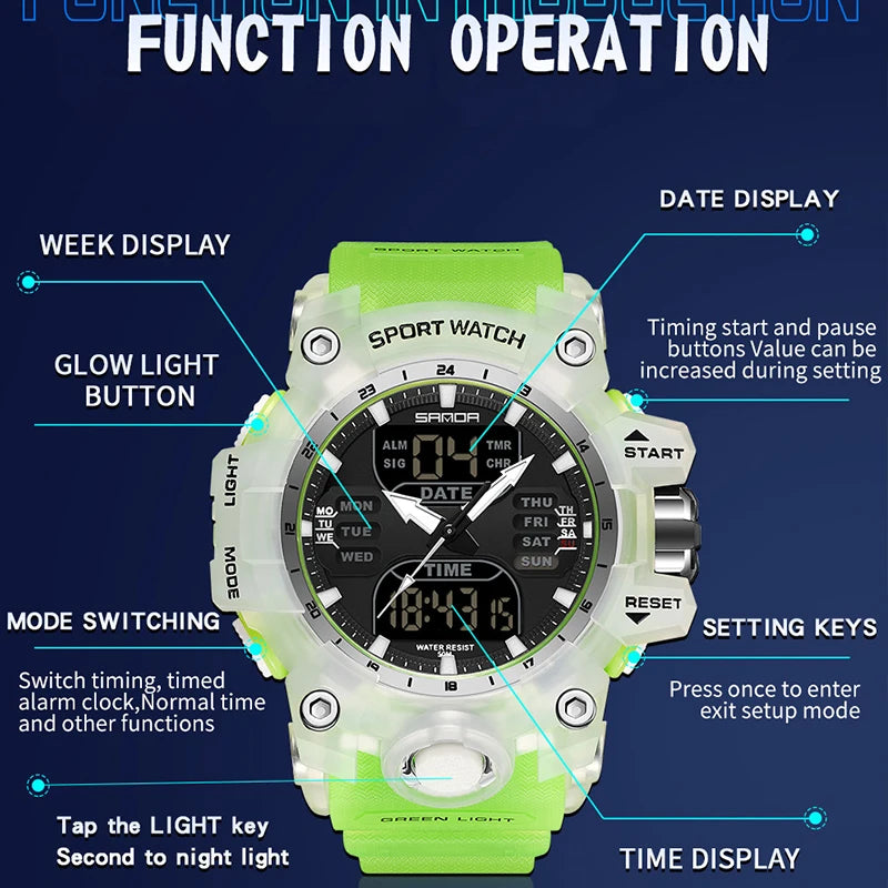 SANDA Luxury G Style Men's Electronic Watch Outdoor Sports LED Analog