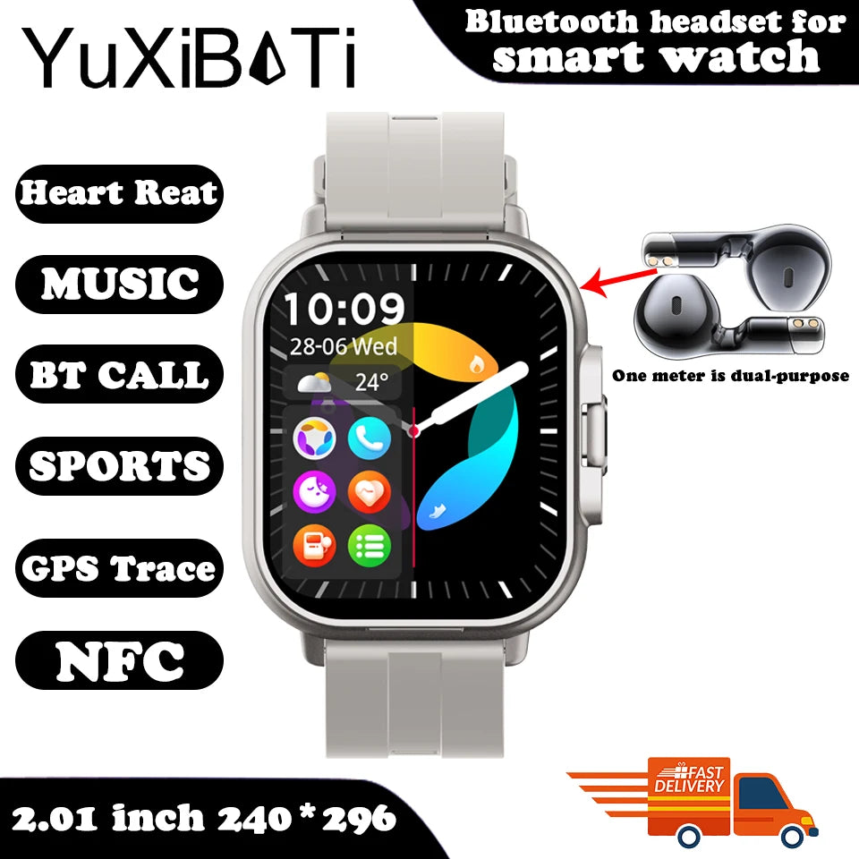 2024 Smart Watch 2 in 1 With Earphone Smartwatch Bluetooth Call Men Watch GPS