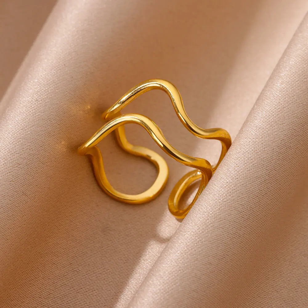 Irregular Geometric Chunky Opening Rings for Women Stainless Steel Gold Color