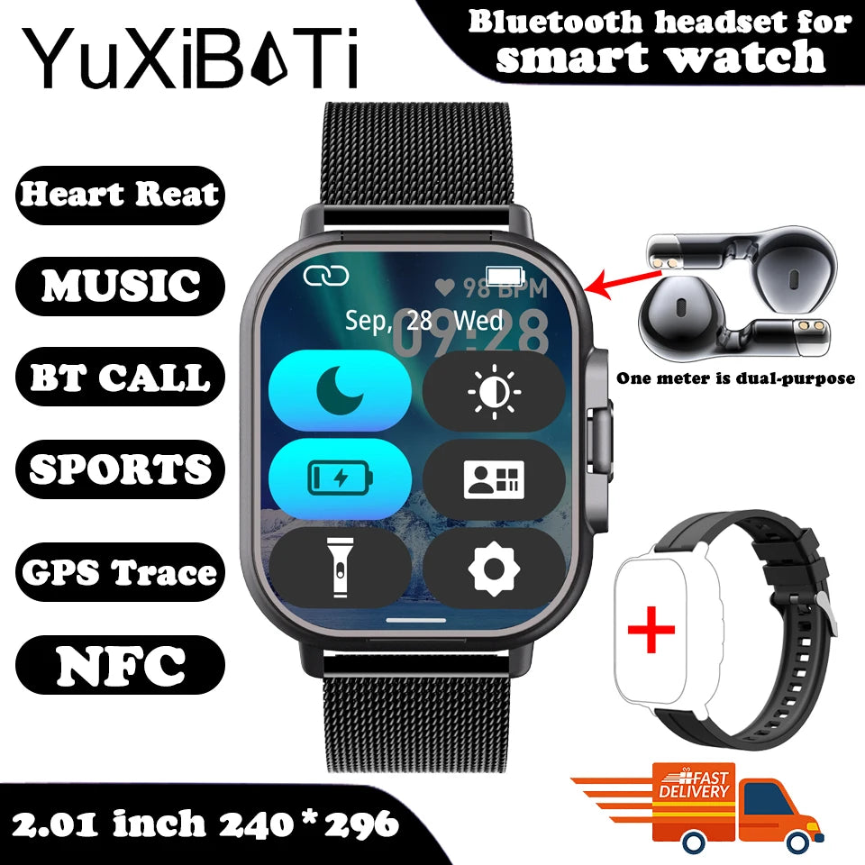 2024 Smart Watch 2 in 1 With Earphone Smartwatch Bluetooth Call Men Watch GPS