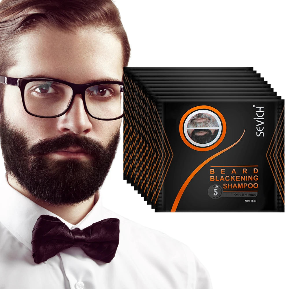 Instant Hair Dye Black Beard Shampoo Beard Paint Men Beard Coloring Dye Natural Temporary Black Moustache Shampoo Dropship