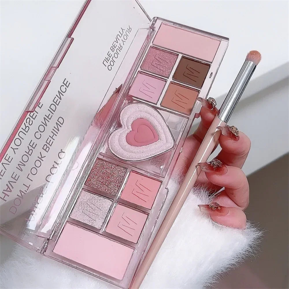 12Colors Love Heart Pink Eyeshadow Palette Natural Cool Tone Low Saturation