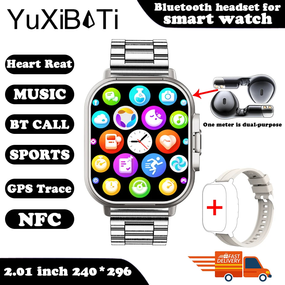 2024 Smart Watch 2 in 1 With Earphone Smartwatch Bluetooth Call Men Watch GPS