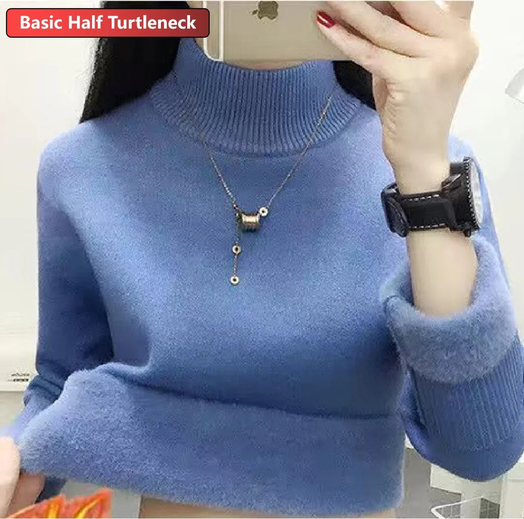 Turtleneck Winter Sweater Women Elegant Thicken Velvet Lined Warm Sweter