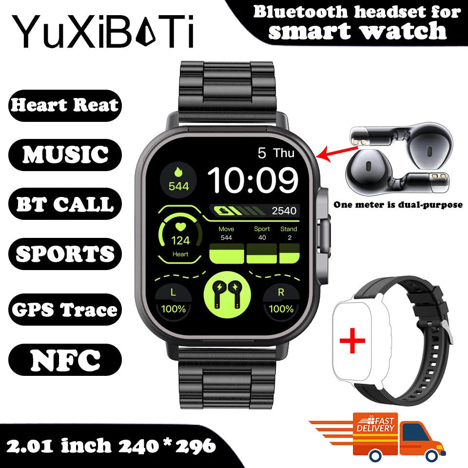 2024 Smart Watch 2 in 1 With Earphone Smartwatch Bluetooth Call Men Watch GPS