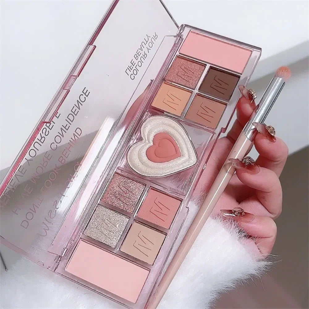 12Colors Love Heart Pink Eyeshadow Palette Natural Cool Tone Low Saturation