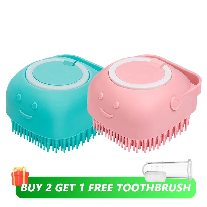 Dog Bathing Brush Pet Massage Brush Shampoo Dispenser Soft Silicone Brush Rubber