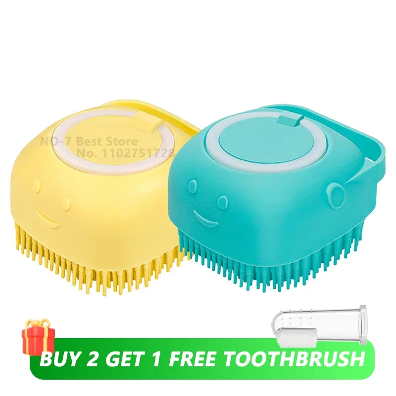 Dog Bathing Brush Pet Massage Brush Shampoo Dispenser Soft Silicone Brush Rubber