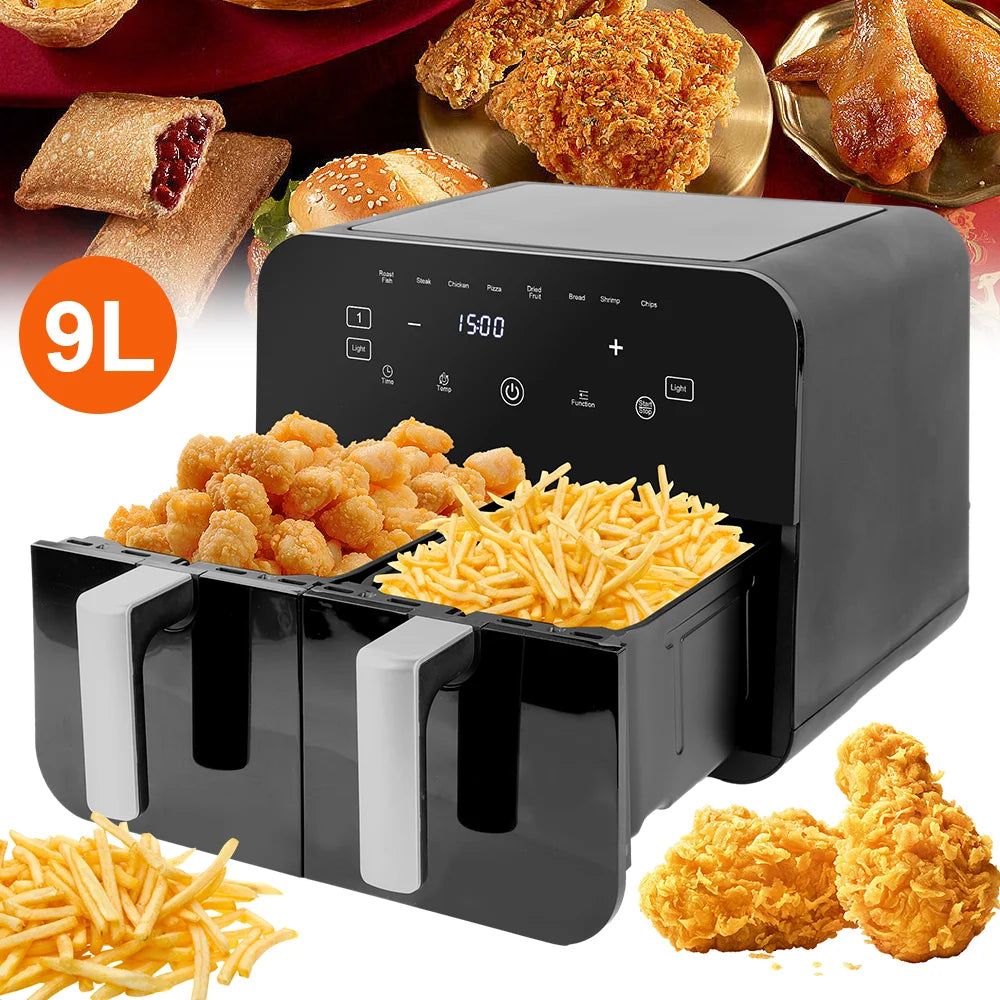 1800W /2400W  8L/9L hot air fryer Double Chamber air fryer Automatic Programmes