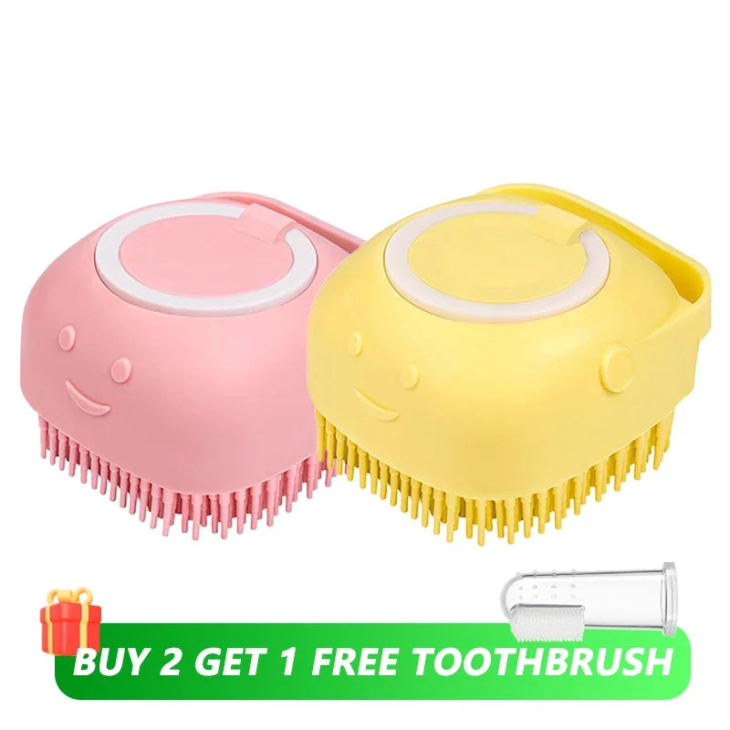 Dog Bathing Brush Pet Massage Brush Shampoo Dispenser Soft Silicone Brush Rubber