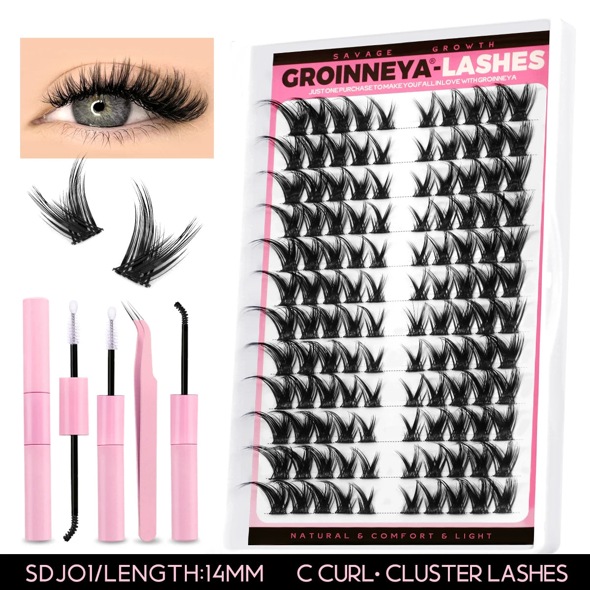 Lashes Clusters Set Extensions Kit Fake eyelashes Mix Lash Clusters with Lash Bond Seal and Lash Applicator Tool Makeup