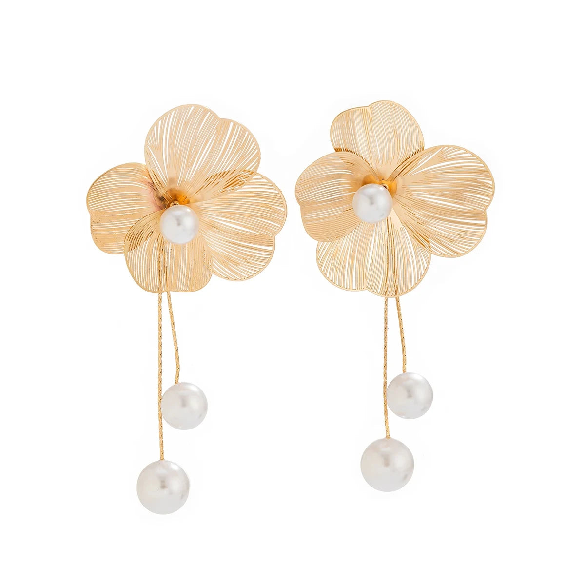 Romantic Flower Petal Long Tassel Drop Earrings for Women  Trend Imitation Pearl